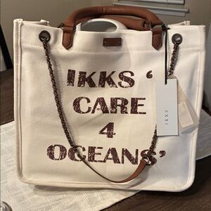 IKKS Care 4 Oceans Cream and Brown Canvas Tote
